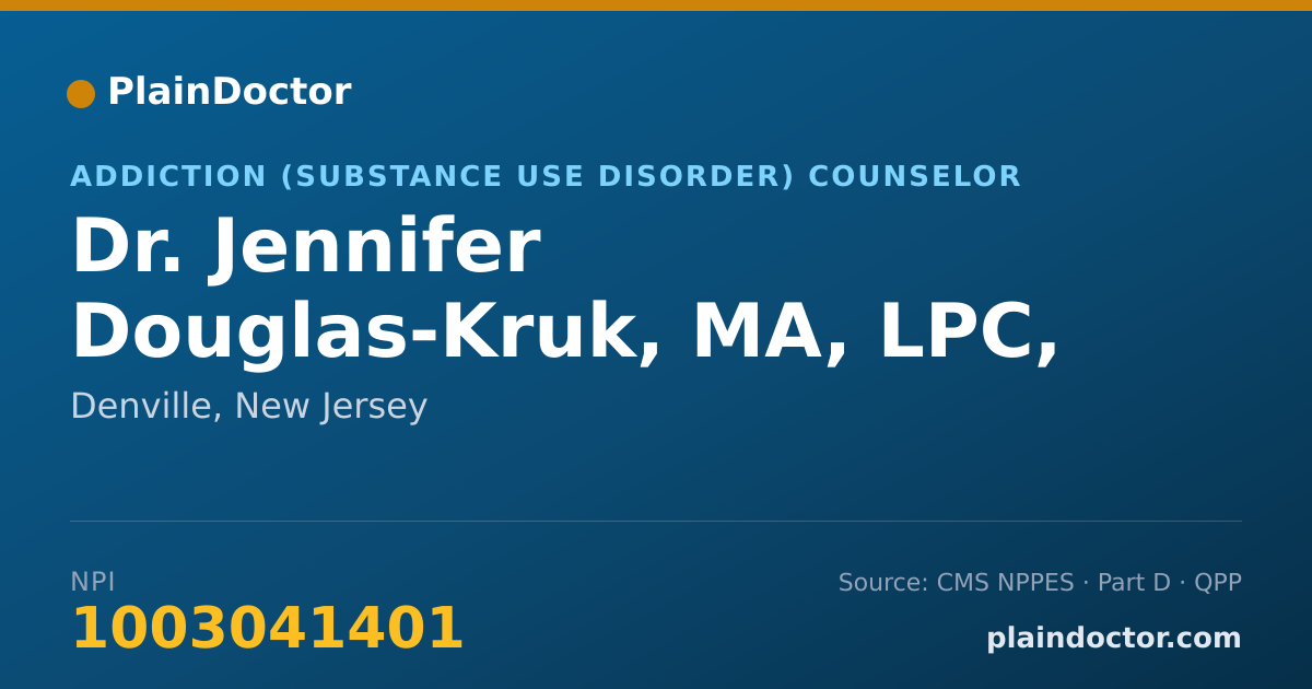 Shareable card for Jennifer Douglas-Kruk, MA, LPC, LCADC - Addiction (Substance Use Disorder) Counselor, Denville, NJ