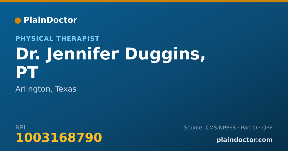 Shareable card for Jennifer Duggins, PT - Physical Therapist, Arlington, TX