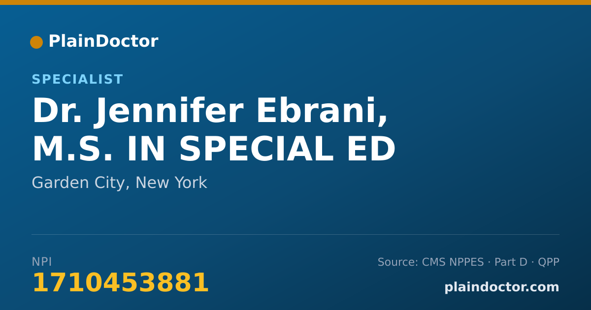 Shareable card for Jennifer Ebrani, M.S. IN SPECIAL ED - Specialist, Garden City, NY