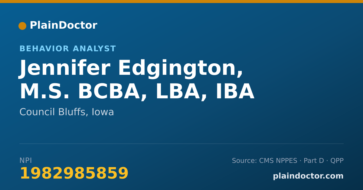 Shareable card for Jennifer Edgington, M.S. BCBA, LBA, IBA - Rehabilitation Psychologist, Council Bluffs, IA