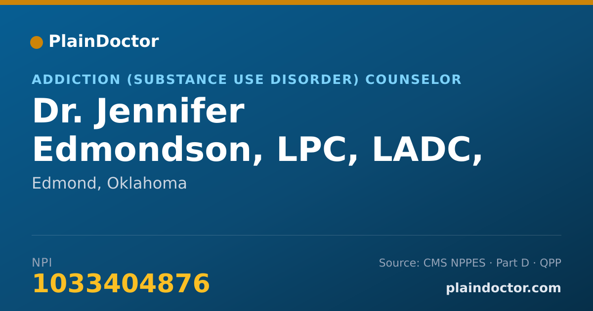 Shareable card for Jennifer Edmondson, LPC, LADC, CMIII - Addiction (Substance Use Disorder) Counselor, Edmond, OK