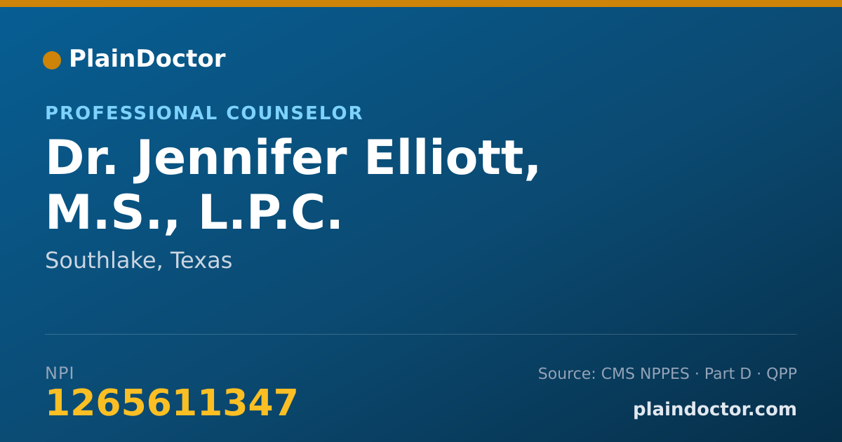 Shareable card for Jennifer Elliott, M.S., L.P.C. - Professional Counselor, Southlake, TX