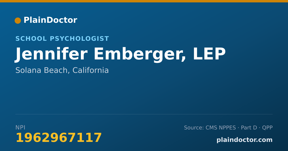 Shareable card for Jennifer Emberger, LEP - School Psychologist, Solana Beach, CA