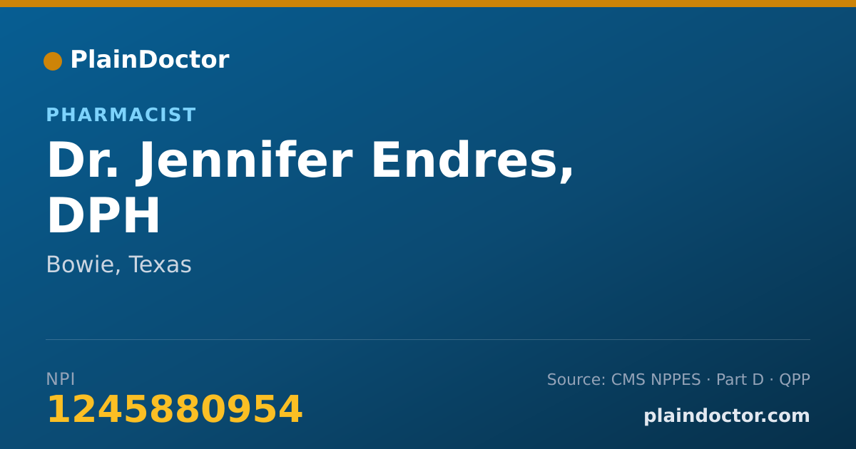 Shareable card for Jennifer Endres, DPH - Pharmacist, Bowie, TX
