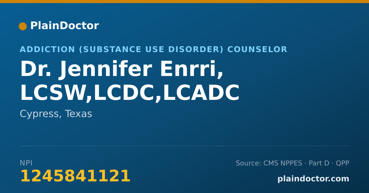 Shareable card for Jennifer Enrri, LCSW,LCDC,LCADC - Addiction (Substance Use Disorder) Counselor, Cypress, TX