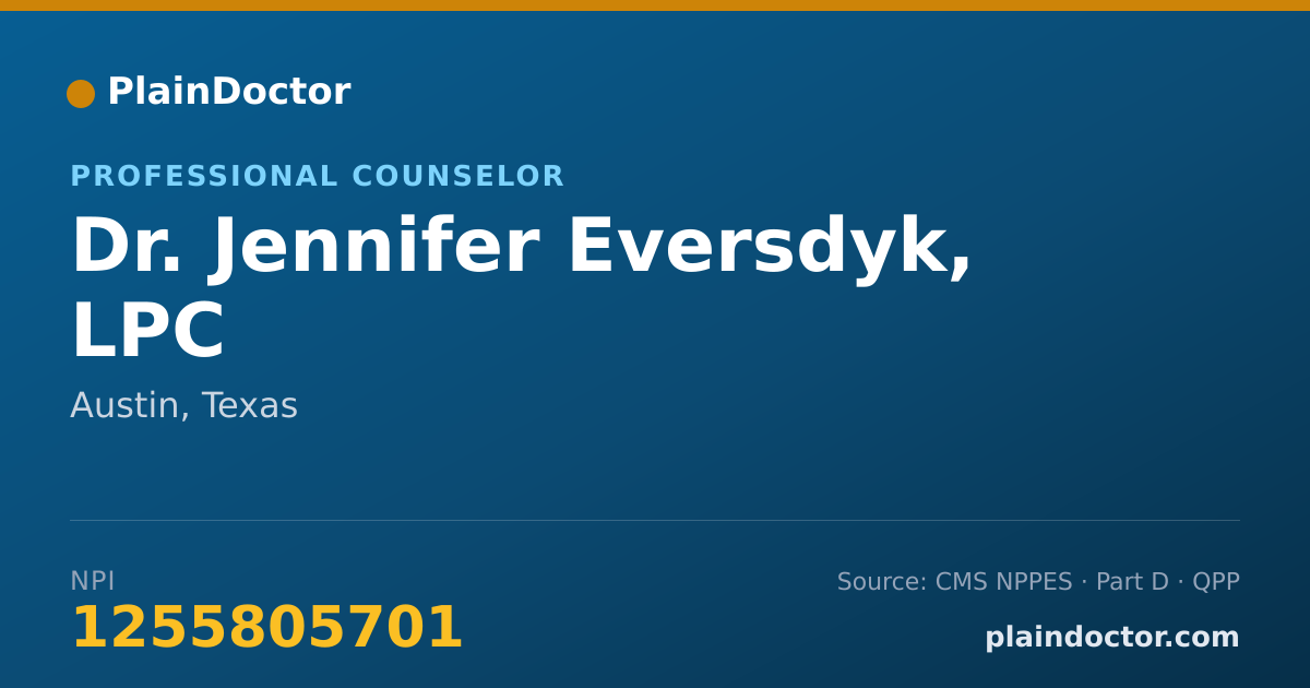 Shareable card for Jennifer Eversdyk, LPC - Professional Counselor, Austin, TX