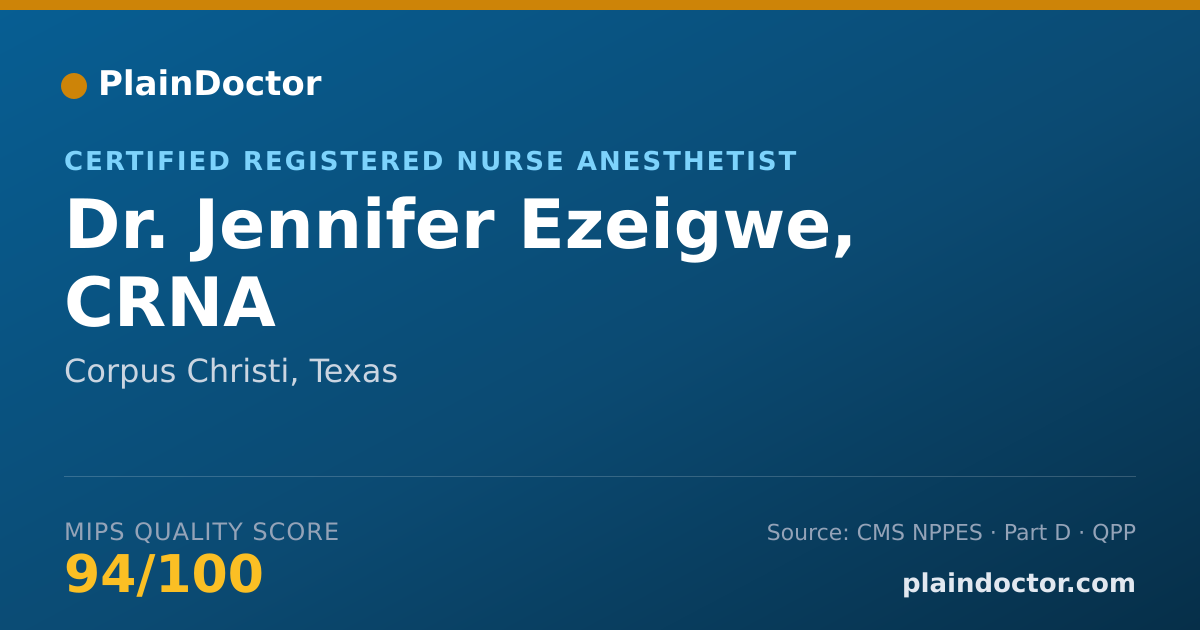 Shareable card for Jennifer Ezeigwe, CRNA - Certified Registered Nurse Anesthetist, Corpus Christi, TX