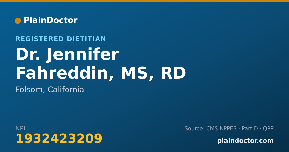 Shareable card for Jennifer Fahreddin, MS, RD - Registered Dietitian, Folsom, CA