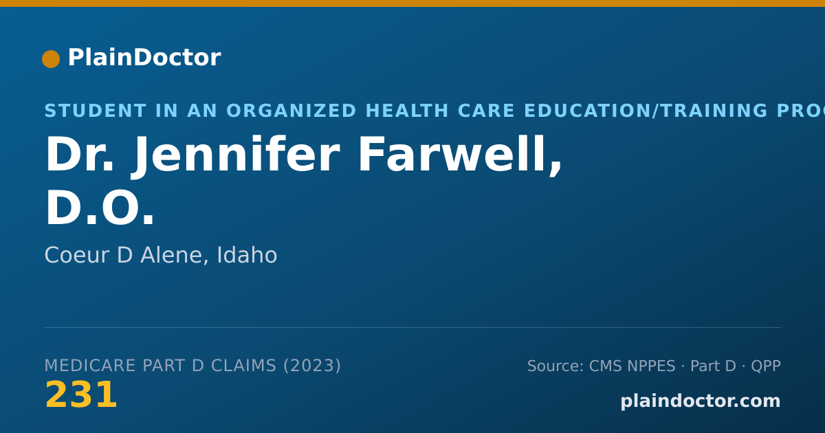 Shareable card for Jennifer Farwell, D.O. - Student in an Organized Health Care Education/Training Program, Coeur D Alene, ID