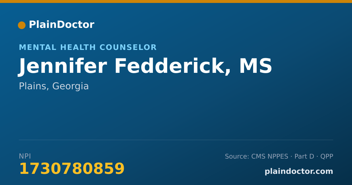 Shareable card for Jennifer Fedderick, MS - Mental Health Counselor, Plains, GA