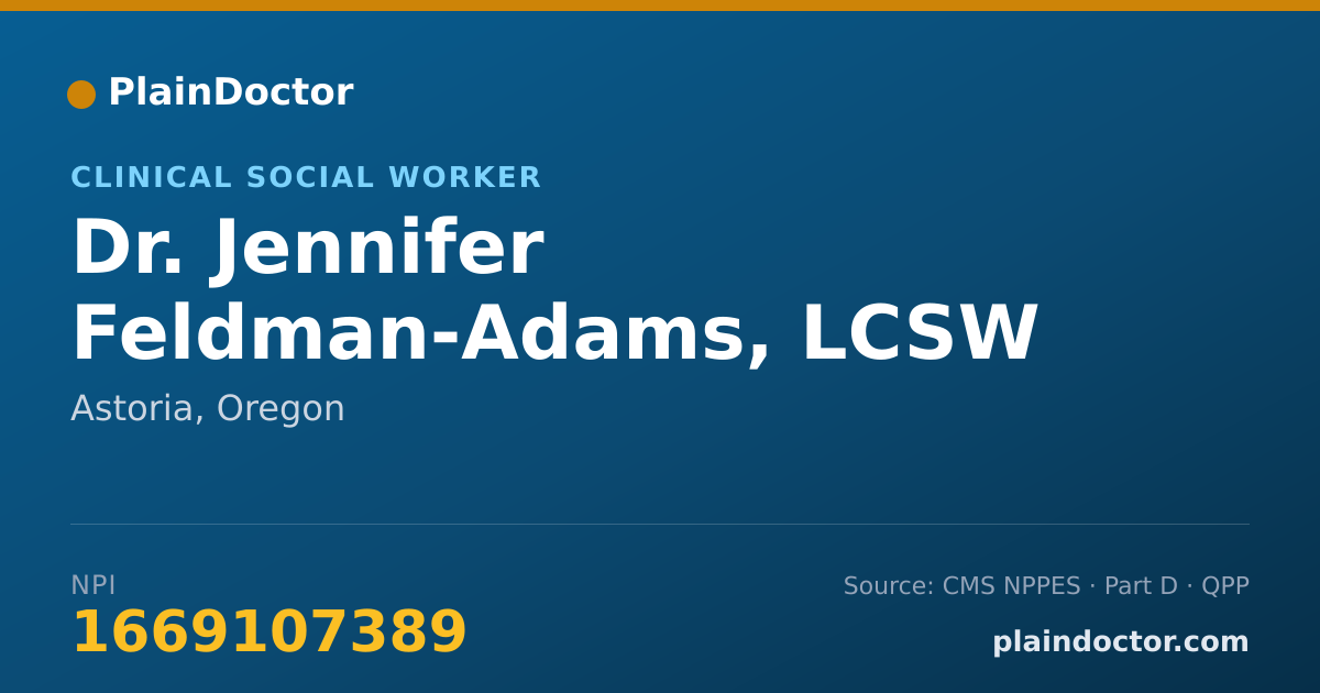 Shareable card for Jennifer Feldman-Adams, LCSW - Clinical Social Worker, Astoria, OR