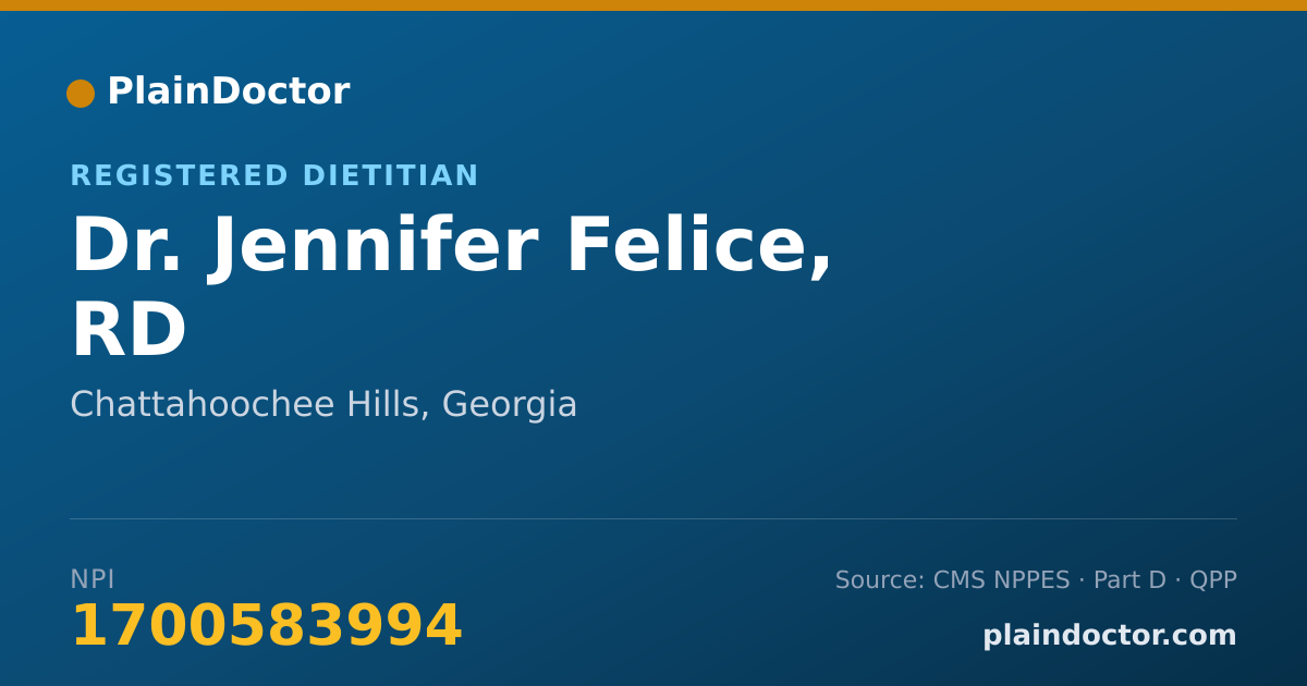 Shareable card for Jennifer Felice, RD - Registered Dietitian, Chattahoochee Hills, GA