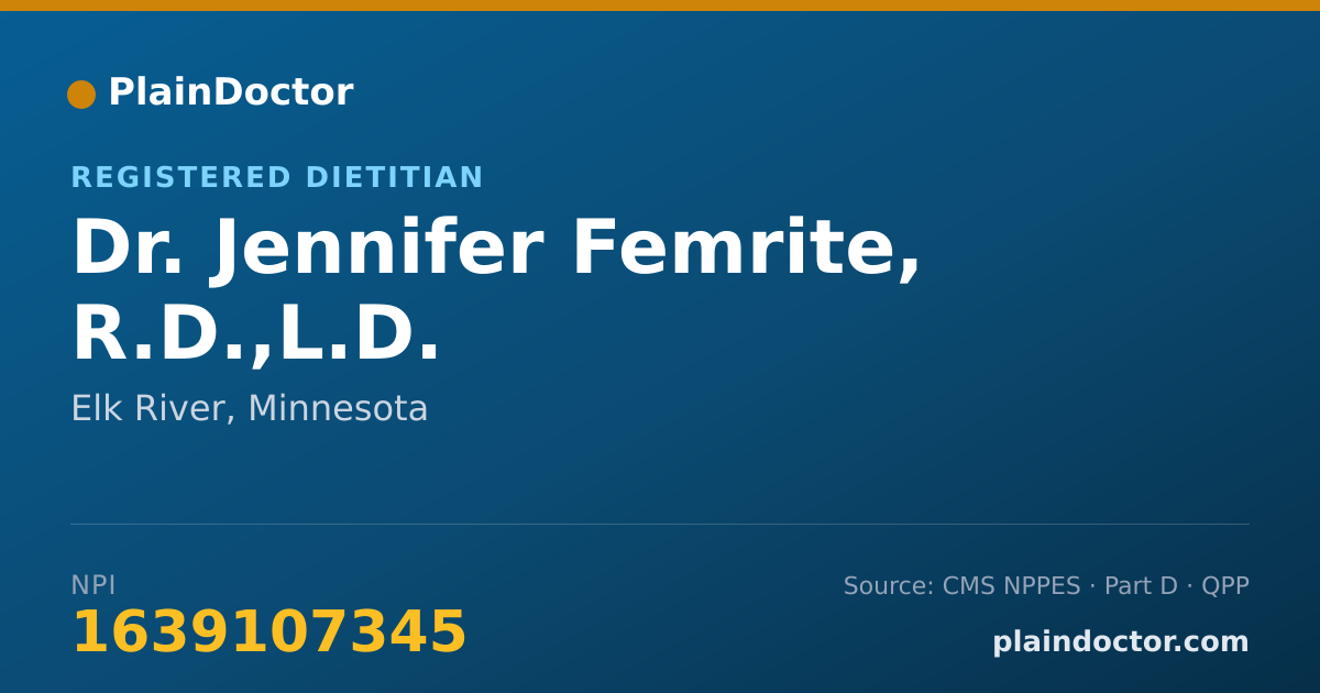 Shareable card for Jennifer Femrite, R.D.,L.D. - Registered Dietitian, Elk River, MN