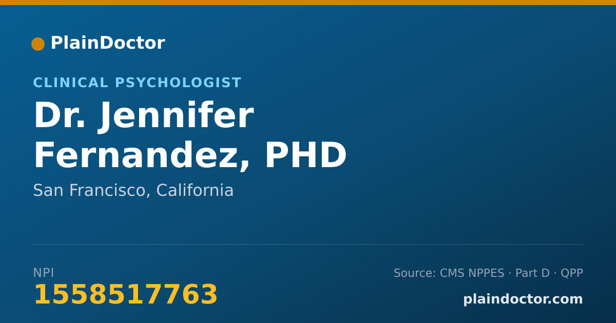 Shareable card for Jennifer Fernandez, PHD - Clinical Psychologist, San Francisco, CA