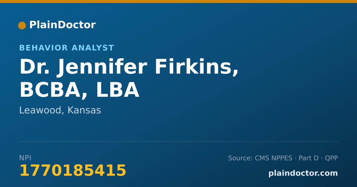 Shareable card for Jennifer Firkins, BCBA, LBA - Behavior Analyst, Leawood, KS