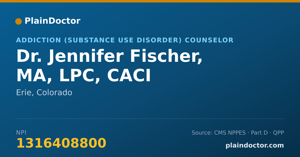 Shareable card for Jennifer Fischer, MA, LPC, CACI - Addiction (Substance Use Disorder) Counselor, Erie, CO