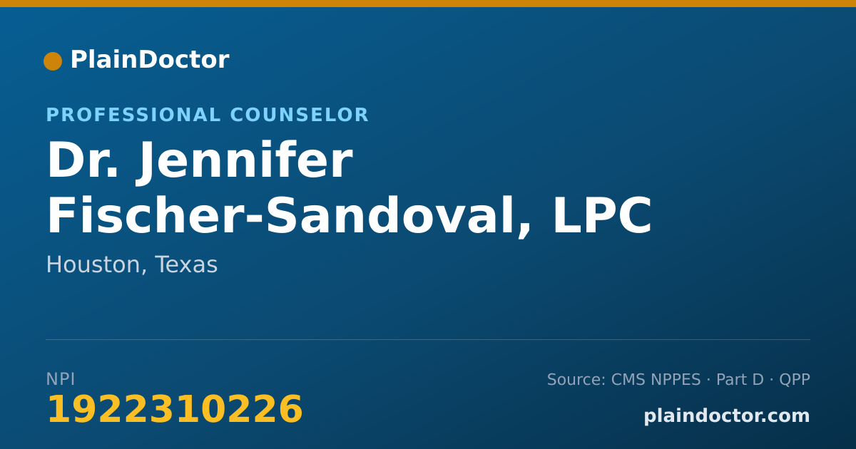 Shareable card for Jennifer Fischer-Sandoval, LPC - Professional Counselor, Houston, TX