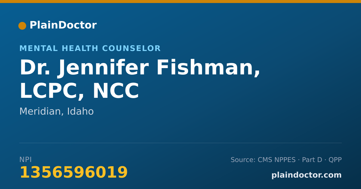 Shareable card for Jennifer Fishman, LCPC, NCC - Mental Health Counselor, Meridian, ID
