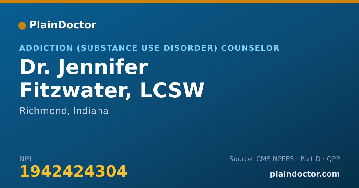 Shareable card for Jennifer Fitzwater, LCSW - Addiction (Substance Use Disorder) Counselor, Richmond, IN