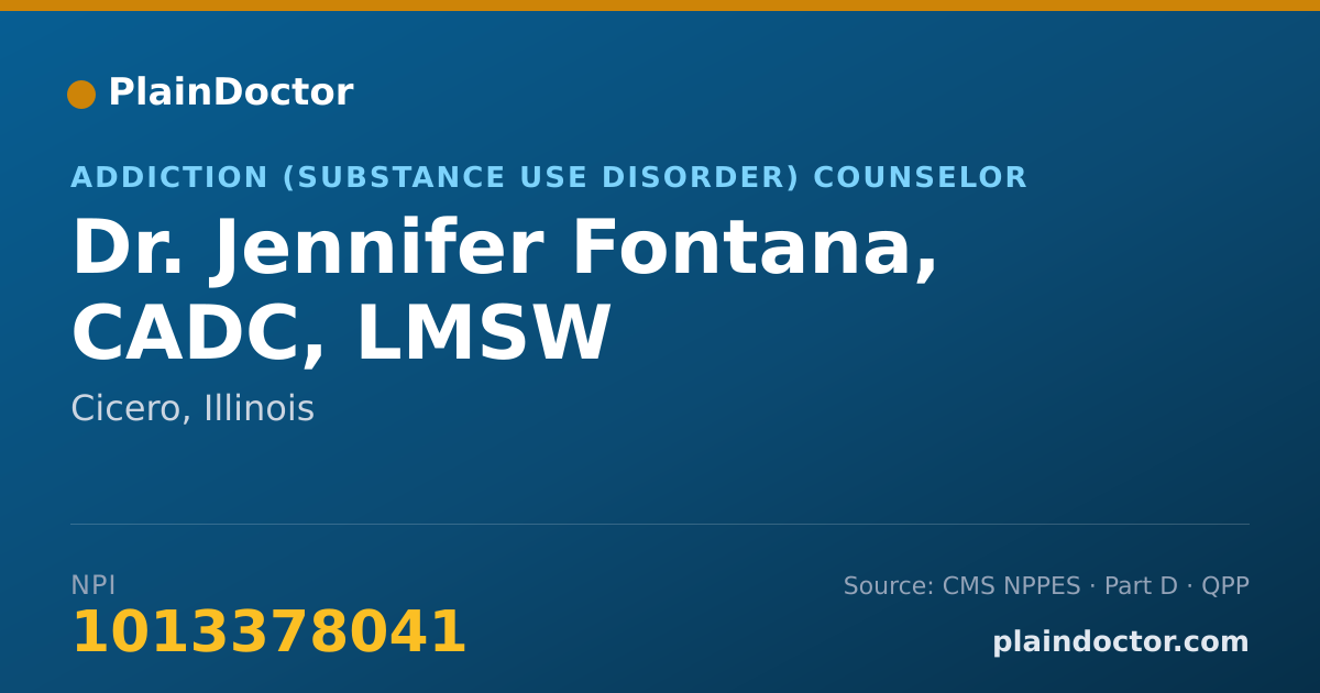 Shareable card for Jennifer Fontana, CADC, LMSW - Addiction (Substance Use Disorder) Counselor, Cicero, IL