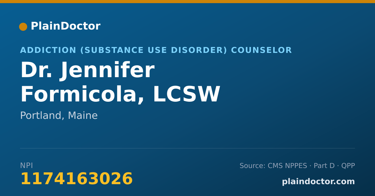 Shareable card for Jennifer Formicola, LCSW - Addiction (Substance Use Disorder) Counselor, Portland, ME