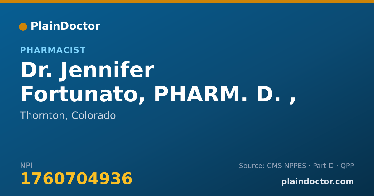 Shareable card for Jennifer Fortunato, PHARM. D. , RPH. - Pharmacist, Thornton, CO
