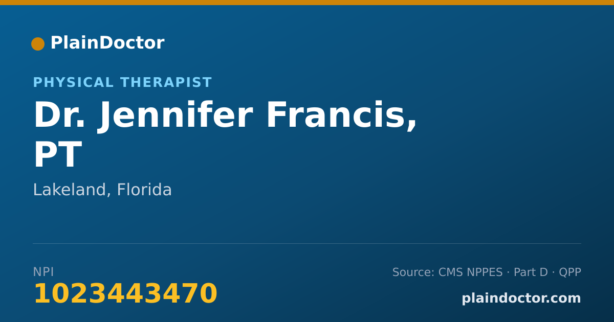 Shareable card for Jennifer Francis, PT - Physical Therapist, Lakeland, FL