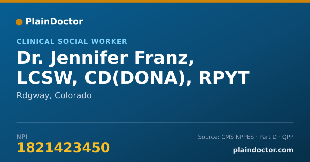 Shareable card for Jennifer Franz, LCSW, CD(DONA), RPYT - Clinical Social Worker, Rdgway, CO