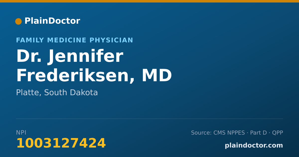 Shareable card for Jennifer Frederiksen, MD - Family Medicine Physician, Platte, SD