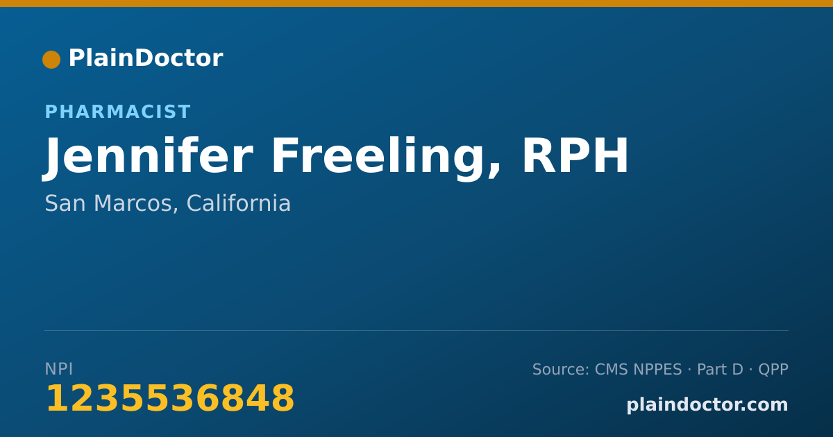 Shareable card for Jennifer Freeling, RPH - Pharmacist, San Marcos, CA
