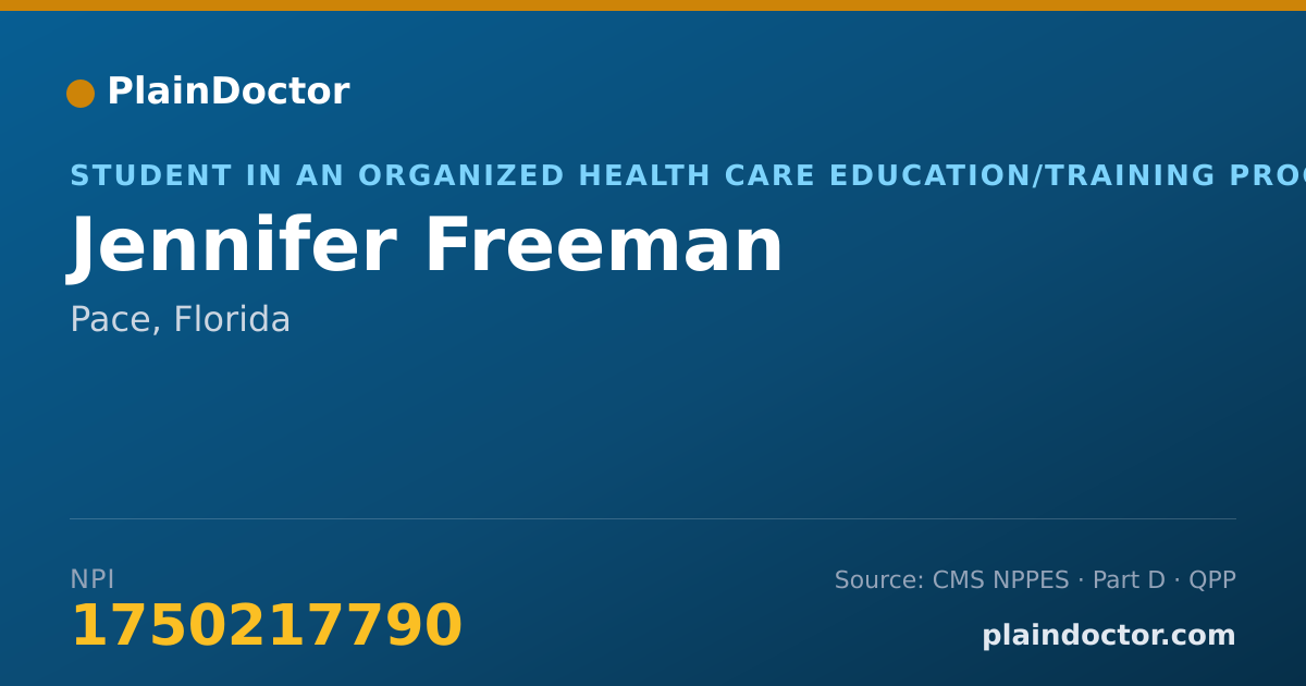 Shareable card for Jennifer Freeman - Athletic Trainer, Pace, FL