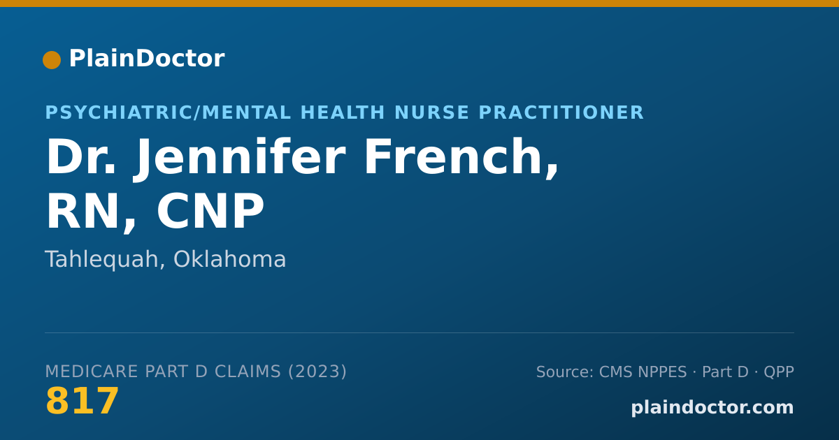 Shareable card for Jennifer French, RN, CNP - Psychiatric/Mental Health Nurse Practitioner, Tahlequah, OK
