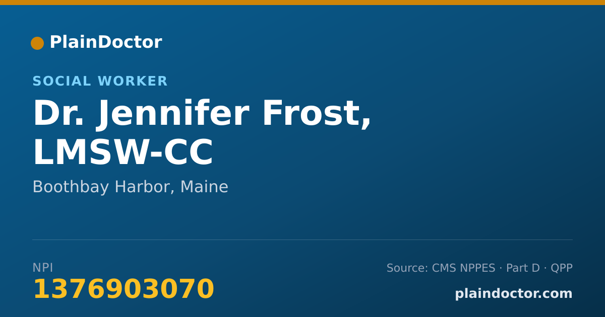 Shareable card for Jennifer Frost, LMSW-CC - Social Worker, Boothbay Harbor, ME