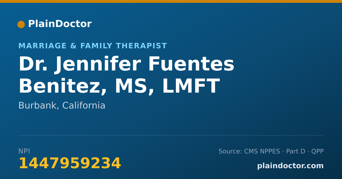 Shareable card for Jennifer Fuentes Benitez, MS, LMFT - Marriage & Family Therapist, Burbank, CA