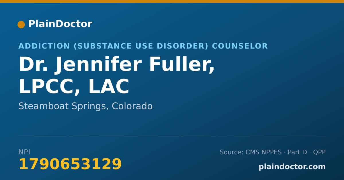 Shareable card for Jennifer Fuller, LPCC, LAC - Addiction (Substance Use Disorder) Counselor, Steamboat Springs, CO