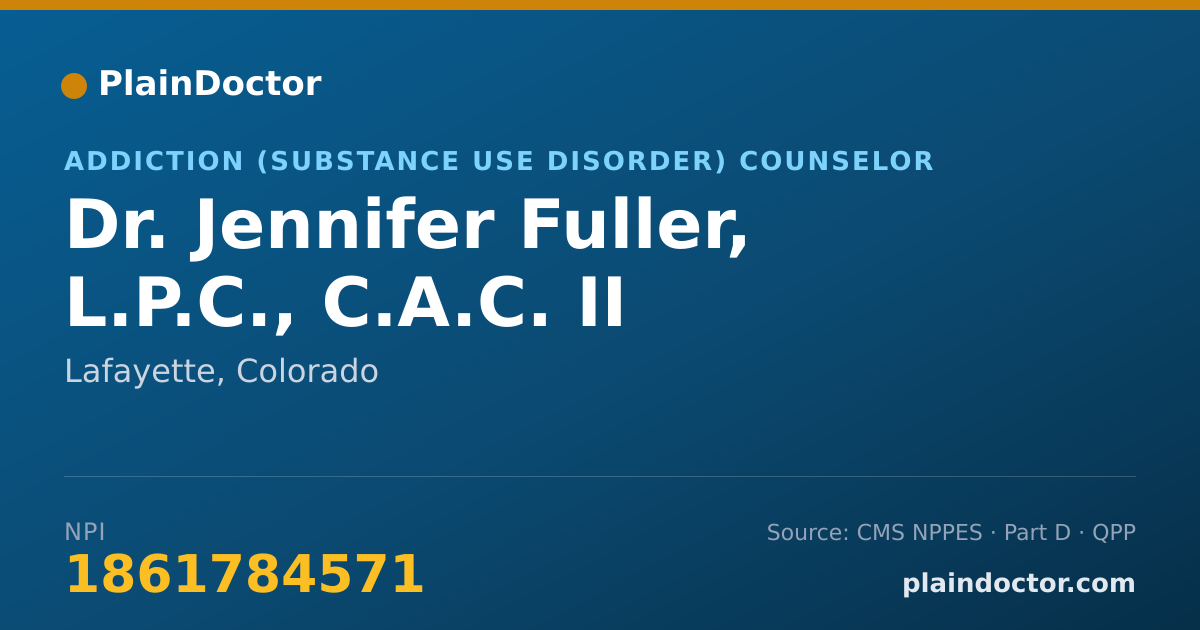Shareable card for Jennifer Fuller, L.P.C., C.A.C. II - Addiction (Substance Use Disorder) Counselor, Lafayette, CO