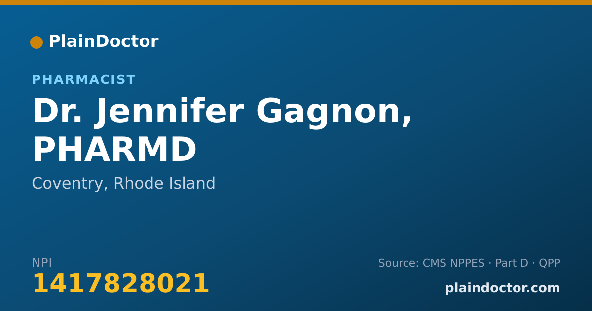 Shareable card for Jennifer Gagnon, PHARMD - Pharmacist, Coventry, RI