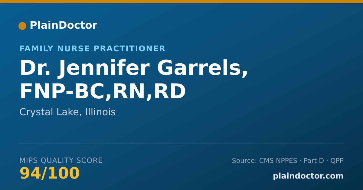 Shareable card for Jennifer Garrels, FNP-BC,RN,RD - Family Nurse Practitioner, Crystal Lake, IL