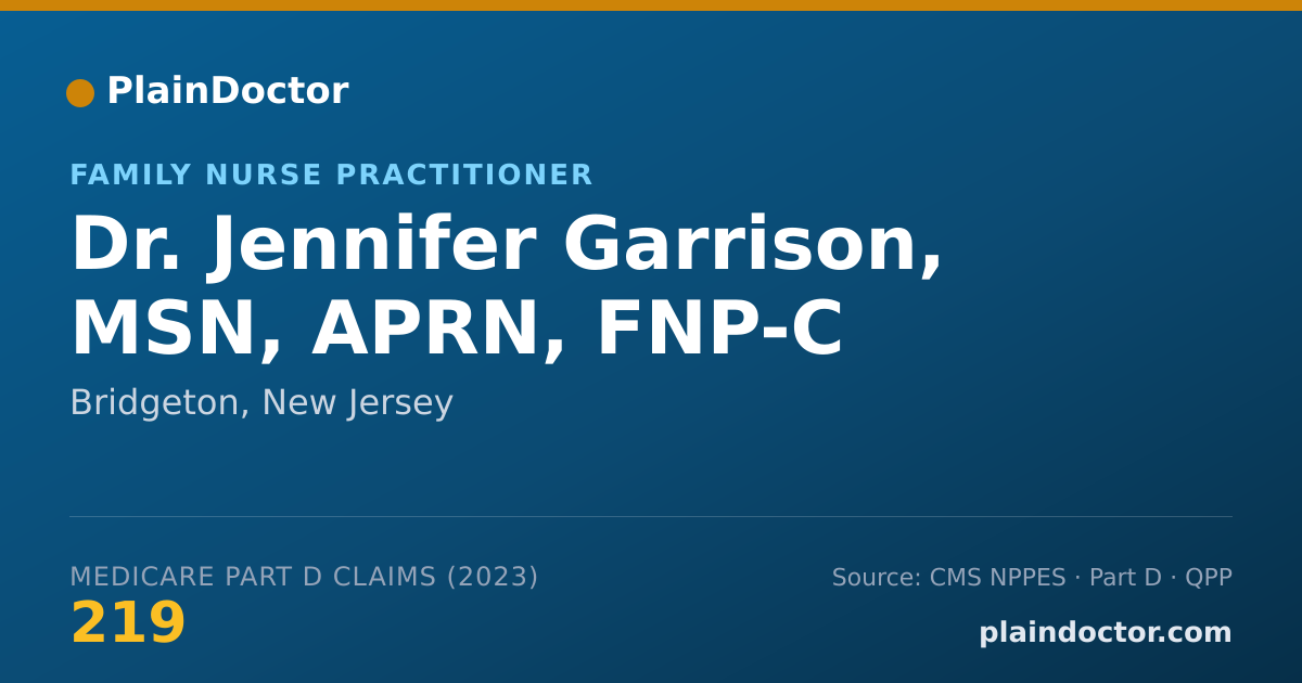 Shareable card for Jennifer Garrison, MSN, APRN, FNP-C - Family Nurse Practitioner, Bridgeton, NJ