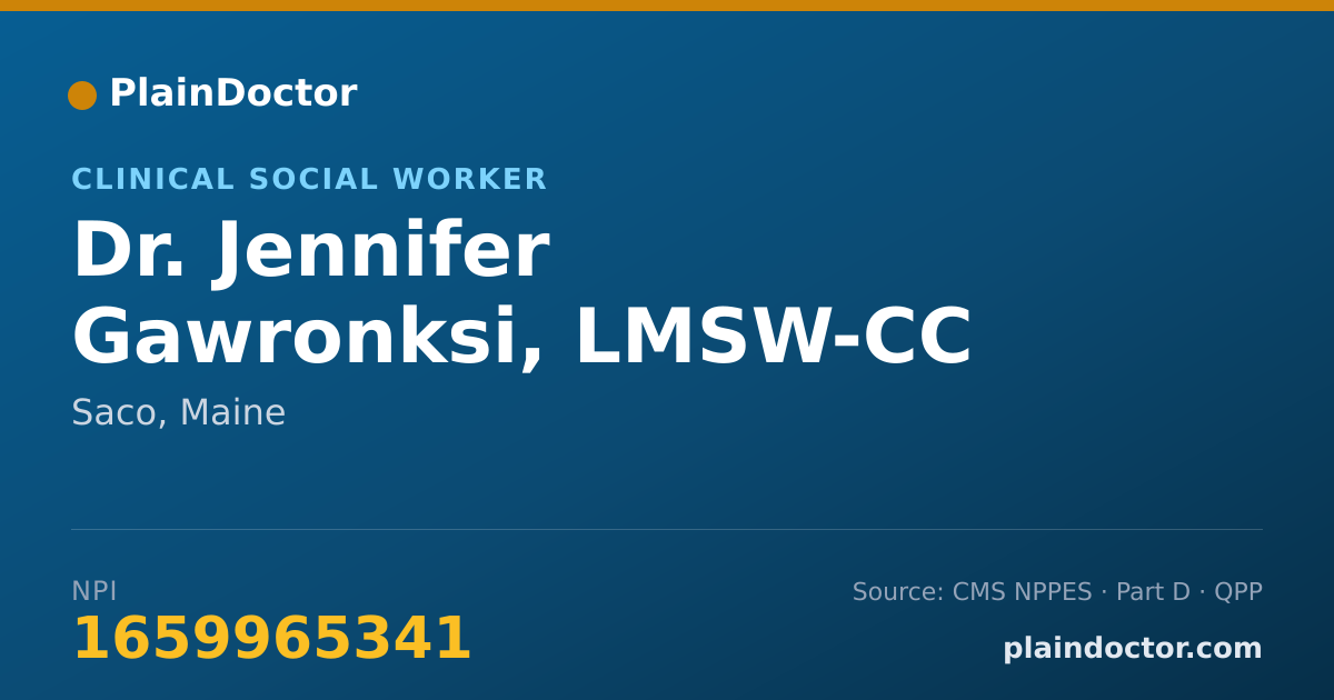 Shareable card for Jennifer Gawronksi, LMSW-CC - Clinical Social Worker, Saco, ME