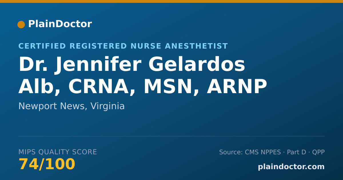 Shareable card for Jennifer Gelardos Alb, CRNA, MSN, ARNP - Certified Registered Nurse Anesthetist, Newport News, VA