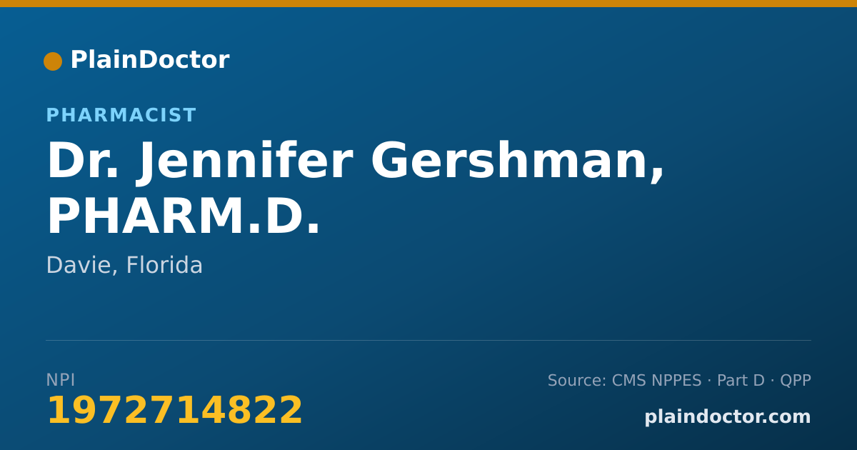 Shareable card for Jennifer Gershman, PHARM.D. - Pharmacist, Davie, FL