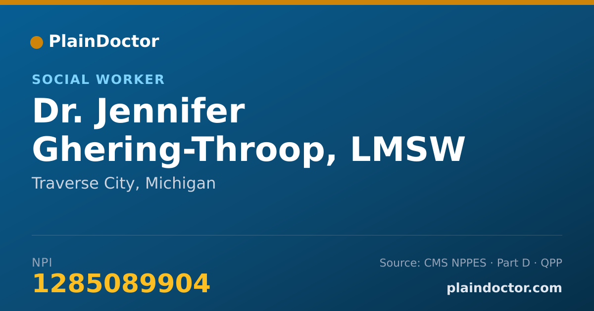 Shareable card for Jennifer Ghering-Throop, LMSW - Social Worker, Traverse City, MI