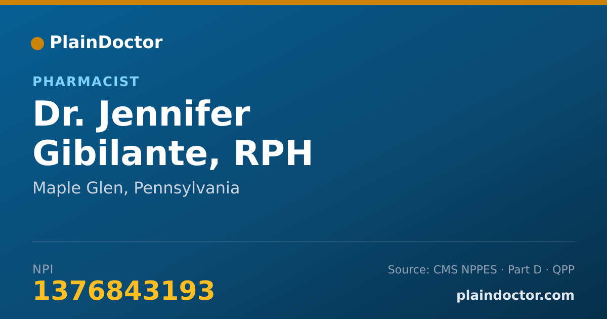 Shareable card for Jennifer Gibilante, RPH - Pharmacist, Maple Glen, PA