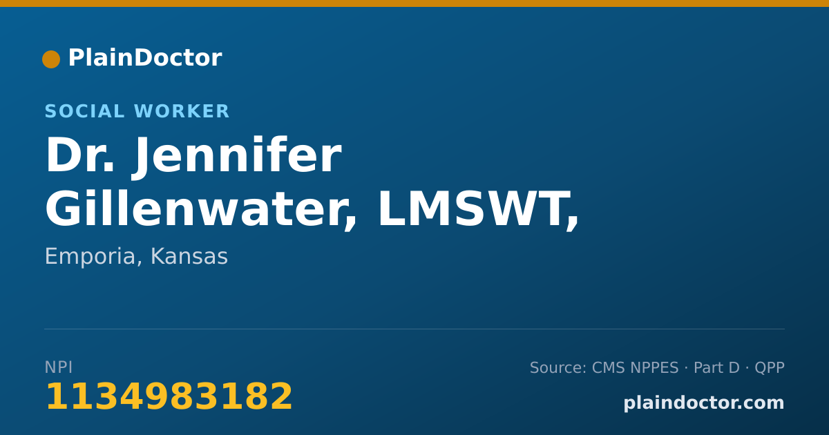 Shareable card for Jennifer Gillenwater, LMSWT, LAC - Social Worker, Emporia, KS