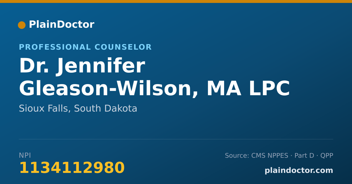 Shareable card for Jennifer Gleason-Wilson, MA LPC - Professional Counselor, Sioux Falls, SD