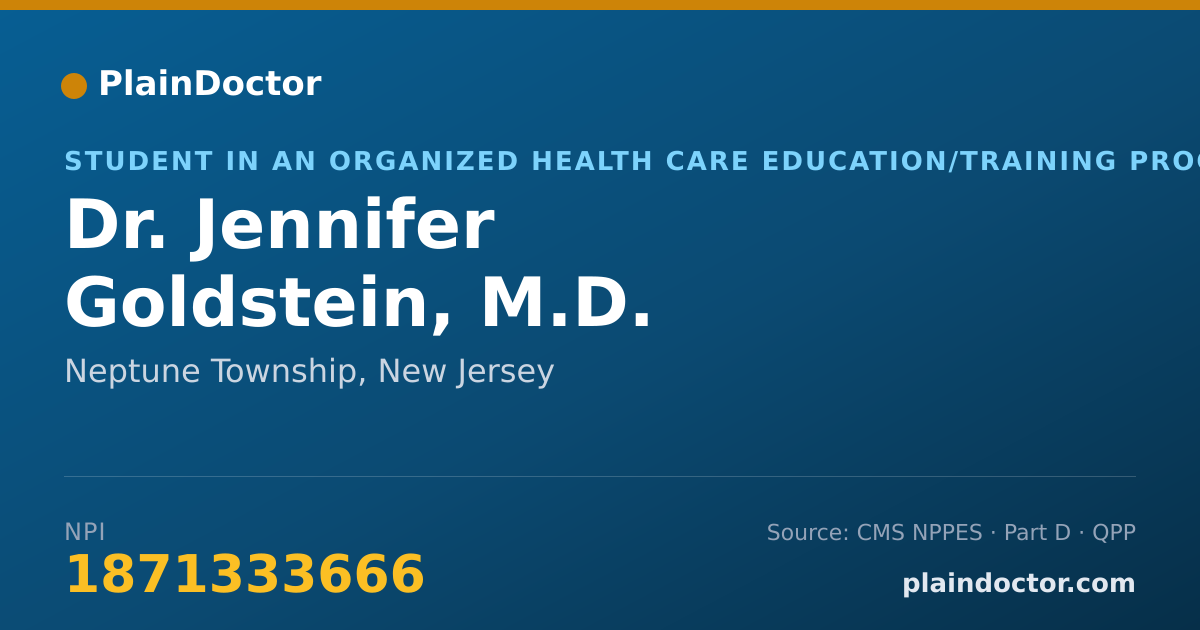 Shareable card for Jennifer Goldstein, M.D. - Student in an Organized Health Care Education/Training Program, Neptune Township, NJ