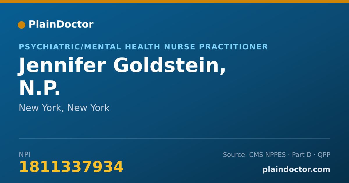 Shareable card for Jennifer Goldstein, N.P. - Psychiatric/Mental Health Registered Nurse, New York, NY