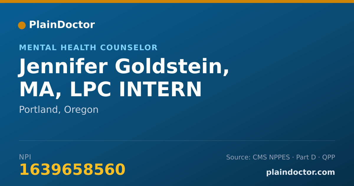 Shareable card for Jennifer Goldstein, MA, LPC INTERN - Mental Health Counselor, Portland, OR