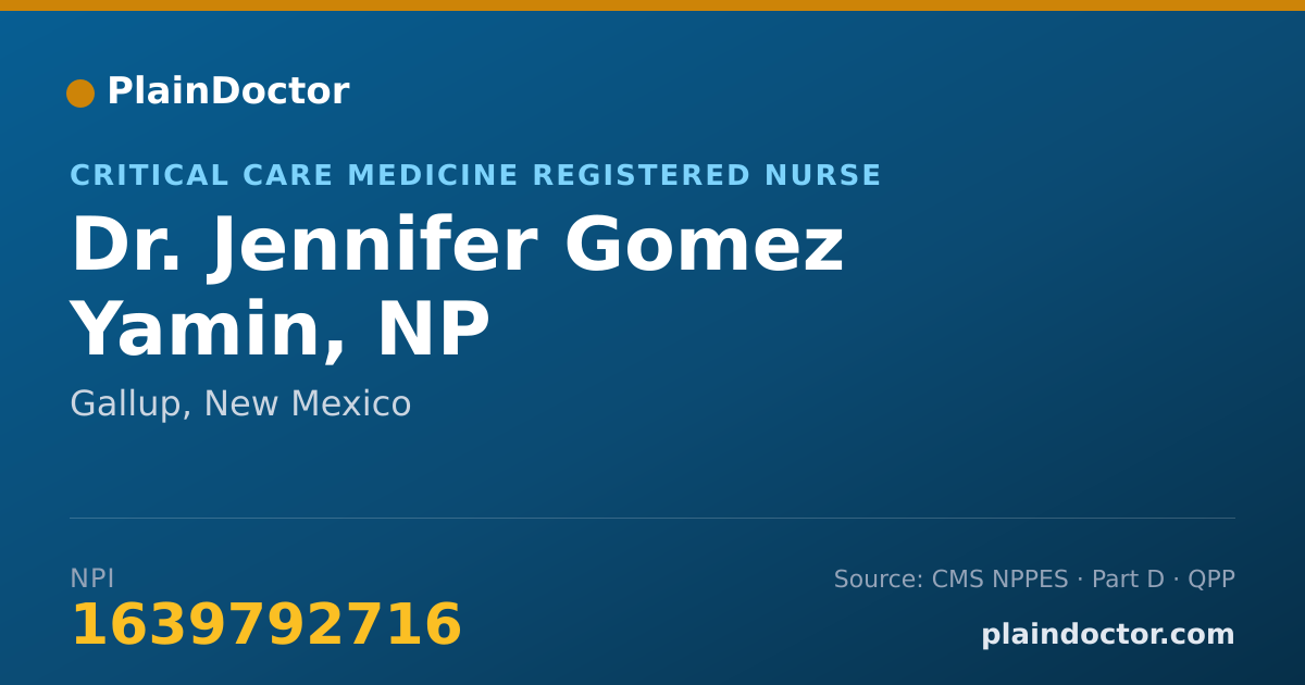 Shareable card for Jennifer Gomez Yamin, NP - Critical Care Medicine Registered Nurse, Gallup, NM